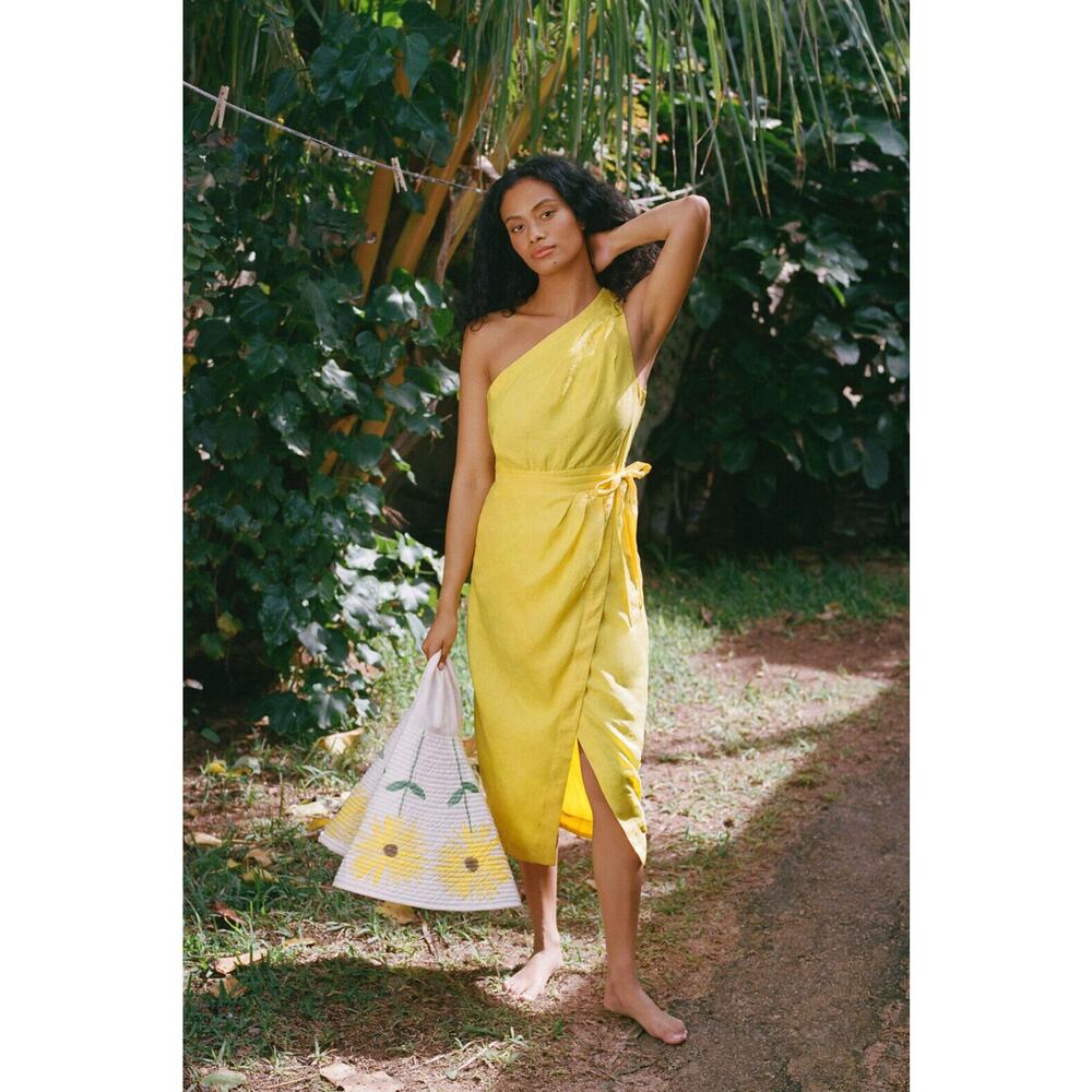 Anthropologie One-Shoulder Linen Dress - New Size 2